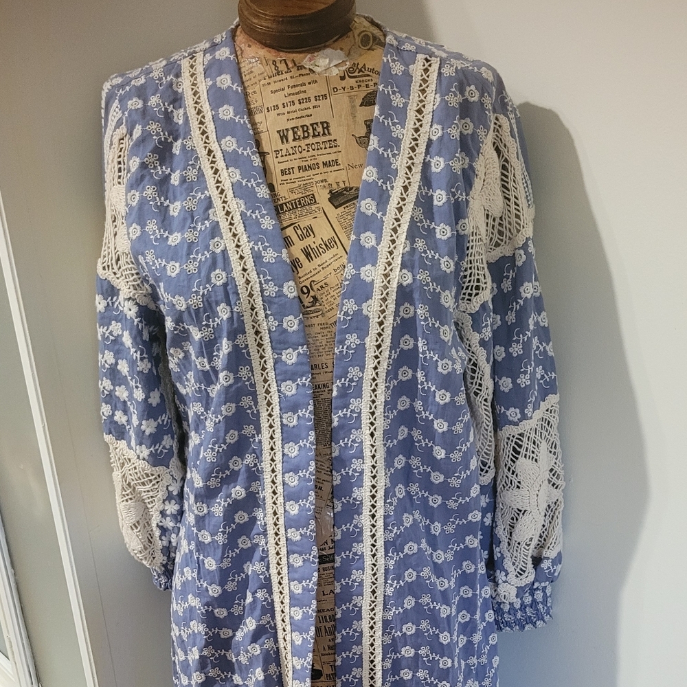STUDIO F long Coat Or Cover Up Crochet Details Trim And Sleeves 8